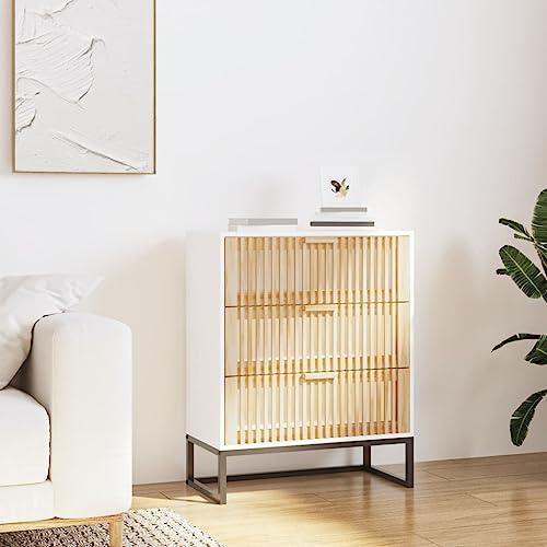 Traylux Buffet blanc en bois 60 x 30 x 75 cm avec tiroir et pieds en fer, armoire multifonction pour bureau et maison, espace de rangement avec casier