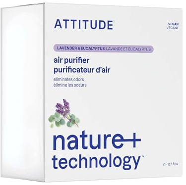 ATTITUDE Odor Eliminator with Activated Carbon, Plant-Based Air Purifier, Vegan, Lavender & Eucalyptus Scent, 227 grams