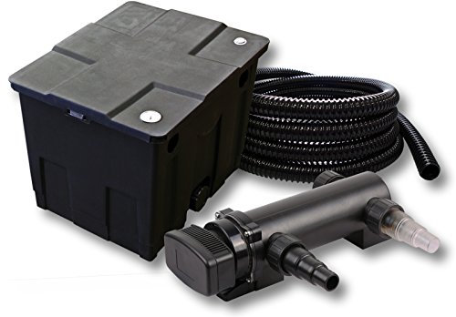 SunSun Komplettset: CBF-350 Teichfilter bis 12000 L Teichfilteranlage als Durchlauffilter, CUV-318 Teichklärer UVC Klärer mit 18W, 5m Teichschlauch 25 mm (1)