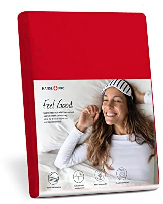 HANSE PRO Spann-Betttuch 180x200-200x220 cm I Spann-Bettlaken I Laken I für Boxspring-Betten und Wasserbetten I Steghöhe bis 30 cm I Premium-Qualität I Farbe Rot