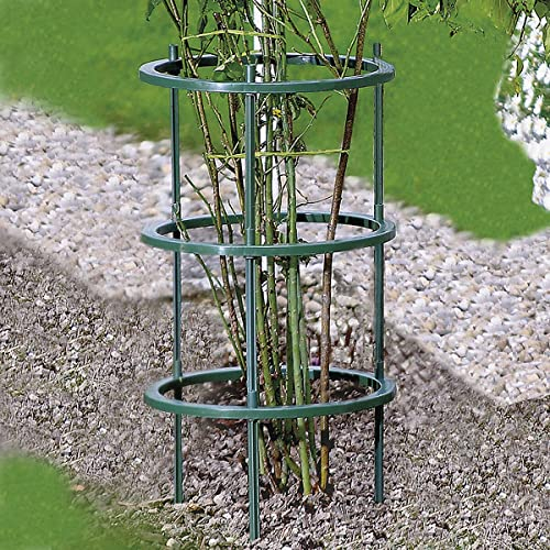 genialo Pflanzenringe, Staudenhalter rund, Pflanzenbinder, Garten, 5 Ringe Ø 27 cm und 15 Stäbe à 22 cm, Kunststoff, Grün