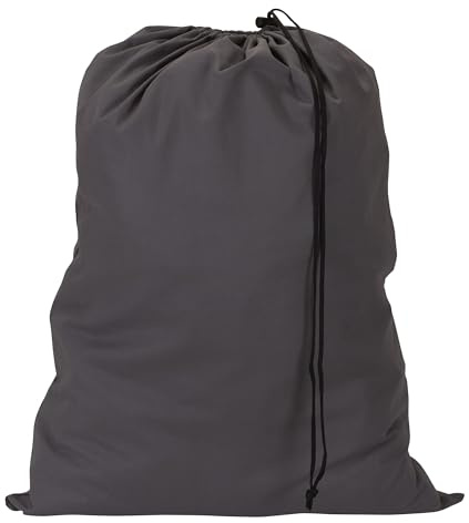 Household Essentials Cotton Laundry Bag, Large, 100% Cotton, Drawstring Top with Cord Lock, Machine Washable, 3 to 4 Load Capacity, Versatile and Compact, Breathable, Foldable, Gray