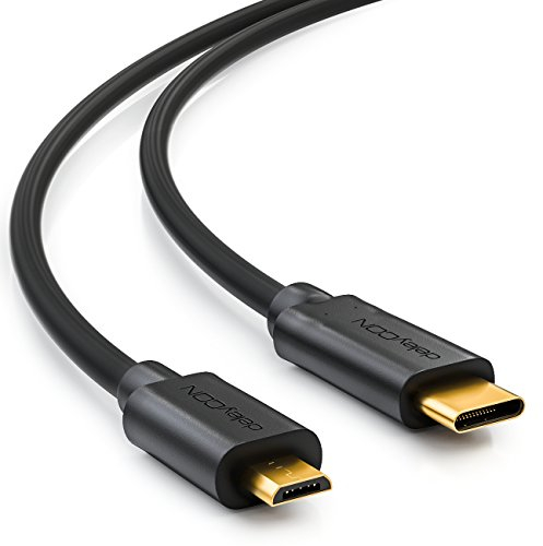 deleyCON 1m USB-C auf Micro-USB Ladekabel & Datenkabel - Kompatibel für Handy, Smartphone, Tablet mit Micro-USB-Buchse Oder Ladeadapter, Notebook mit USB-C - Schwarz