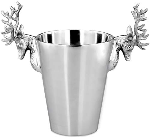 Aluminium Flaschen-Kühler Ø 21 cm - kleiner Design Getränke-Kühler mit Hirsch-Kopf Griffen - ideal als Tisch-Kühler, Sekt-Kühler, Wein-Kühler oder Champagner-Kühler nutzbar
