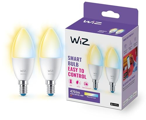 WiZ Tunable White LED Lampen E14 2er-Pack (470 lm), 40 W Kerzenlampen mit warm- bis kaltweißem dimmbarem Licht, smarte Lichtsteuerung über WLAN per Stimme/App
