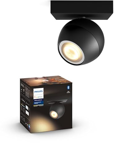 Philips Hue White Ambiance 1er Spotleuchte Buckram Erweiterungsleuchte schwarz 250lm, dimmbar, alle Weißschattierungen, steuerbar via App, kompatibel mit Amazon Alexa (Echo, Echo Dot)