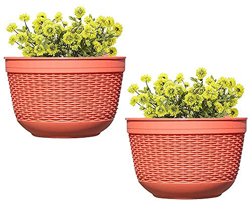 Set di 2 vasi da fiori da appendere in plastica per esterni, per recinzioni da giardino, patio, casa, decorazione da parete (rosso)