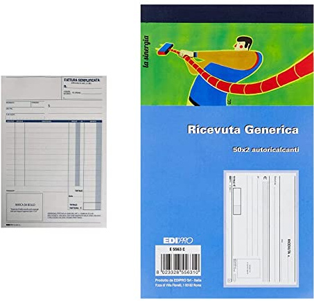 Edipro fattura semplificata regime forfettario E5271A & E5563C - Blocco ricevuta generica 50x2 autoricalcante f.to 9,9x17