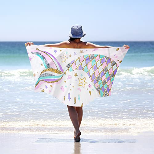 Anseom 75 X 150 Cm Serviette de Plage Sirène, Microfibre Couverture Serviette de Piscine Anti-Sable à Séchage Rapide Serviettes de Bain Enfants pour Cadeau d'anniversaire