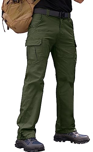 Vthereal Cargohose Herren Baumwolle Outdoorhose mit 7 Taschen Männer Arbeitshosen Chino Taktische Ranger Hose für Jagd Wandern, Armeegrün, XXL