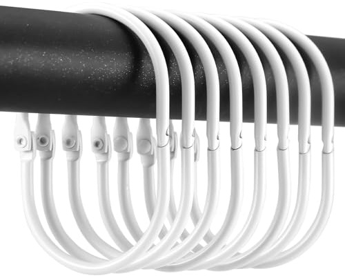 Goowin Shower Curtain Hooks, 24 Pcs Shower Curtain Rings Rust Proof Metal Oval Rings Clasp Closed Shower Curtain Rings for Bathroom Shower Rods Curtains（White）