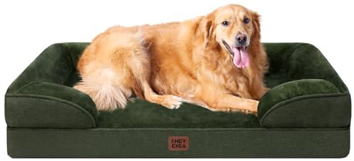 EHEYCIGA Panier Chien Grande Taille XXL Orthopedique, Memoire de Forme Lit pour Chien Dehoussable Lavable, Canapé Chiens Imperméable, Vert Foncé