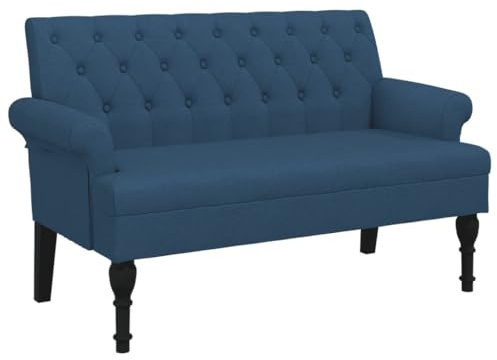 vidaXL Banc avec Dossier, Canapé avec Accoudoir, Banquette avec Pieds en Bois, Siège de Salon Salle de Séjour, Moderne, Bleu Tissu