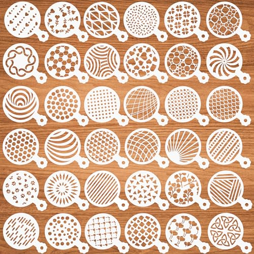 SRIZIAN 36 Stück Schablonen Set, 9.7x7cm Geometrische Kaffee Schablonen Wiederverwendbar Kunststoff Schablonen Vorlagen für Kekse Backen Malen Dessert Dekoration