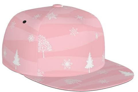 ZORIN Casquette de baseball à visière plate 3D rose avec flocons de neige sapin, bord plat réglable, casquette classique pour papa, camionneur pour homme et femme, Noir , taille unique