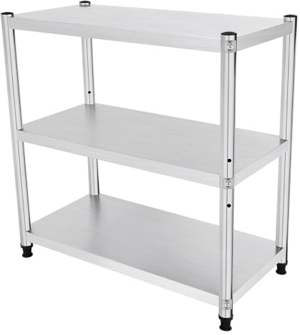 GAOUSD 3 nivåer kökshylla för köket, förvaringshylla lagerhylla i rostfritt stål, professionell kökshylla, 80 x 80 x 40 cm tredelad struktur, multifunktionell display