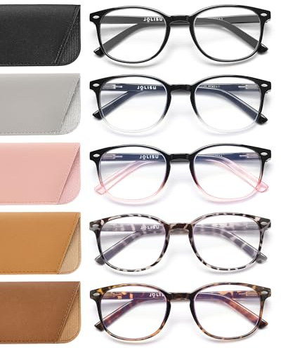 JOLISU 5 Pack di occhiali da lettura per le donne, luce blu che blocca il lettore di computer occhiali da vista con cerniera a molla(2.75)