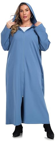 VOGMATE Damen Morgenmantel übergröße mit Kapuze Reißverschluss Bademantel Dünner Baumwolle Leichter Lang Kuschelig Hausmantel Große Größen Hoodie Blau