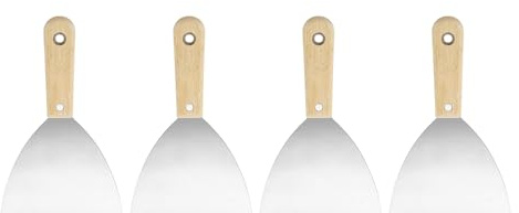 QUARKZMAN 4Pcs Spatule à Enduire en Acier au Carbone 5 Poignée en Bois Flex Spatule pour Papier Peint Grattage Peinture