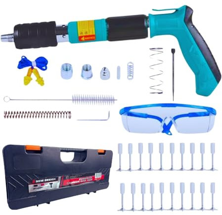 Pistola Sparachiodi con 20 Chiodi Tondi,Spara Chiodi per Cemento e Ferro Attrezzo per Rivettare le Pareti, Chiodatrice per Pareti in Calcestruzzo,con Valigetta Accessori
