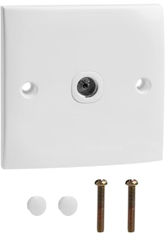 TIANXUAN TV Aerial Socket Coax Wall Faceplate TV FM Coaxial Aerial Wall Socket Plate Outlet 50 60HZ Junction Flame Retardant Materials for Reliable FM Radio Connections(White Single)