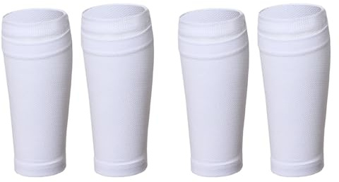 2 Paires Chaussette Protège Tibia de Football,Respirantes Support Protège Tibia Foot Manchon,Manchons de Compression du Mollet avec Poches pour Enfants Adultes Débutants(Blanc)