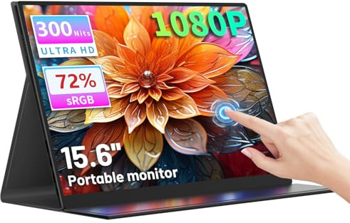 sibolan - Monitor de pantalla táctil portátil de 15.6 pulgadas, FHD 1080P, altavoz integrado con funda protectora, USB-C y HDMI, táctil de 10 puntos para laptop, PC, Mac, teléfono, interruptor