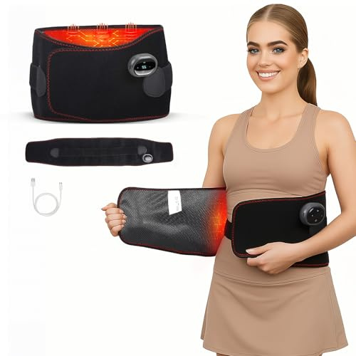 Termoforo Elettrico Riscaldamento, 107 * 21cm Pad Termico, Fascia Lombare Supporto Schiena con 5 Livelli di Calore e 3 Massaggio a Vibrazione, Ricaricabile Tramite USB, Termoforo per Donne e Uomini