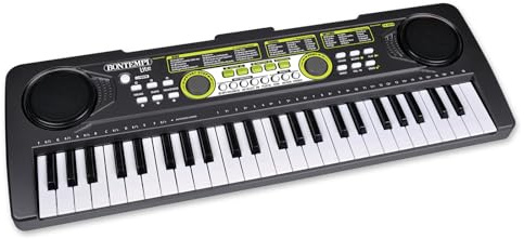 BONTEMPI - Digital keyboard med 49 tangenter med 35 förinspelade låtar 100 ljud 100 rytmer metronomfunktion transponerare USB 52,6x18x4 cm