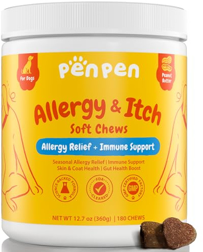 PENPEN Dog Allergy Relief Chews, Dog Itching Skin Relief, Omega 3 for Dogs Itch Supplement, Relieve Seasonal Allergy, Provide Immune Support (Peanut Butter Chews, 180ct)