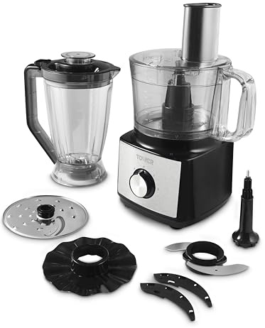 Tower Multi-Function Food Processer & Blender with 2L Mixing Bowl, 1.8L Jug, 2 Speed Settings & Pulse Function, 750W, Black, T18008BLK
