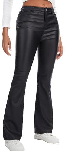 Zebaexf Faux Leather Flare Pants Bell Bottom Pants Sexy Legging for Women Black Small