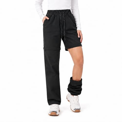 Fjquamitix Womens Hiking Trousers Convertible Zip Off Hiking Trousers Lightweight Quick Dry UV Protection Drawstring Pants for Walking Trekking Camping
