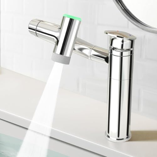 Zoegneer Rubinetto da bagno girevole a 1080 gradi con display della temperatura a LED Rubinetto miscelatore a leva singola Costruzione in ottone Modalità a doppio flusso per lavabo Lavabo Finitura