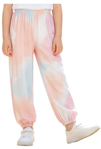 winying Flickor, elastiska midjebyxor, träningsbyxor, fitness, UV-skydd, skyddsbyxor, andas, långa byxor, skolsportkläder, sport, Vit rosa, 122-128