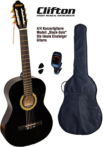 Clifton 4 4 guitarra de concierto Black solo funda acolchada Afinador Digital Con rückengarniture