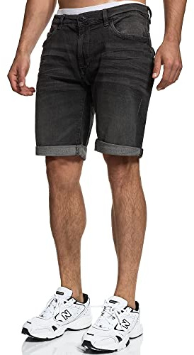 Indicode Herren Caden Jeans Shorts mit 5 Taschen | Herrenshorts Used Look für Männer DK Grey, L