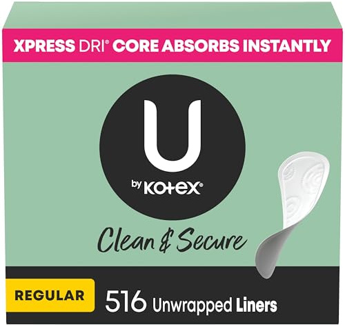 U by Kotex Clean & Secure Panty Liners, Light Absorbency, Regular Length, 516 Count (4 Packs of 129) (Packaging May Vary)