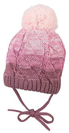 Sterntaler - Baby Mädchen Strickmütze zum Binden gefüttert mit Bommel, Gemustert, Pflaume - 4701808,Größe 39