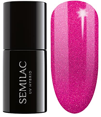 SEMILAC 348 Charming Ruby Glitter Nail UV Gel Polish | Long Lasting and Easy to Apply | Soak off UV/Led | Perfect for Home and Professional Manicure and Pedicure 7 ml