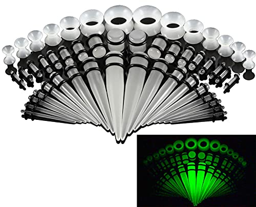 XINHE Dehnstäbe Tunnel Set Ohr Dehnstab Expander Plug Set 1.6-10mm Leuchten im Dunkeln mit Flesh Silikon Ohr Tunnel Piercing Set 50 stück,001