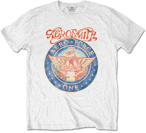 Aerosmith T Shirt Aero Force One Band Logo Official Mens White XL