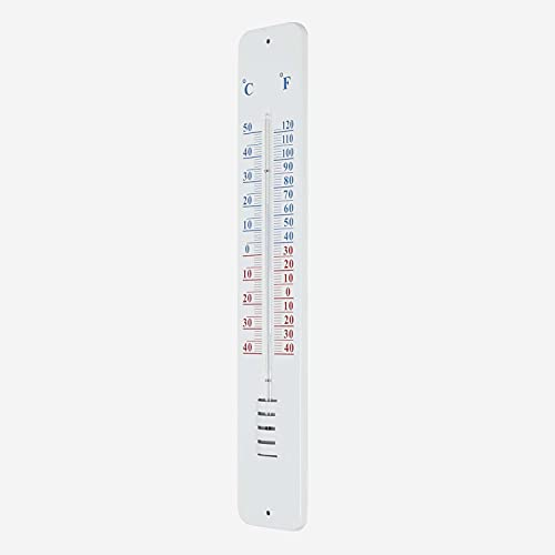 HOMESCAPES Großes Gartenthermometer aus Metall, zur Wandmontage im Freien mit Celsius- und Fahrenheit-Messung 45 cm hoch, für Gewächshaus, Garten und Terrasse
