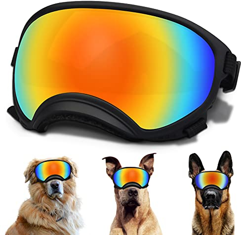 Große Hunde-Sonnenbrille, Hundebrille mit verstellbarem Riemen, UV-Schutz, winddicht, für mittelgroße und große Hunde, Haustierbrille, Augenschutz