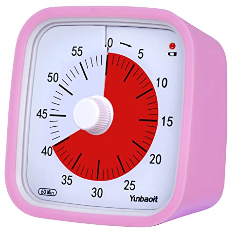 Visual Timer with Protective Case, Yunbaoit Upgraded 60-Minute Countdown Timer for Kids and Adults with Low Battery Remind, Silent Time Management Tool, No Ticking, Optional Alert (Pink)
