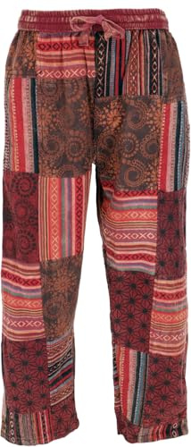 GURU SHOP Patchwork Yogahose, Goa Hose, Loose fit Hose - Weinrot, Herren, Baumwolle, Size:L