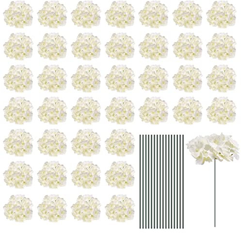 sourcing map Silk Artificial Hydrangea Flowers, White Artificial Flowers Heads with Stems, Full Hydrangea Flowers for Wedding Centerpieces, Party Decoration 30 Set