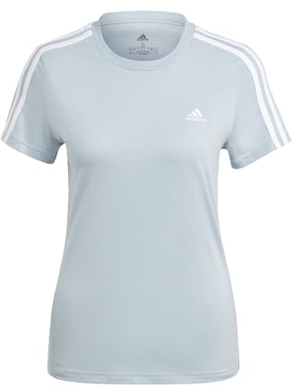 adidas Mujer Essentials Slim 3-Stripes Tee, Wonder Blue / White, S