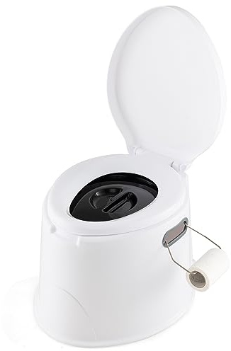 COSTWAY HW63911WHDE campingtoalett, bärbar resetoalett som kan belastas upp till 200 kg, mobil toalett med avtagbar hinkinsats, toalettpappershållare, för camping, vandring och resor, vit, 41 x 49 x 34 cm