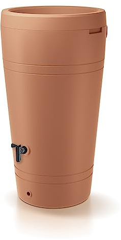 Serbatoio per Acqua Piovana Tube 230L | Ø59,3x109,5 cm | 2 Punti di Attacco | Incluso Inserto per Fiori Rubinetto e Sistema di Raccolta Acqua | Cisterna da Giardino | Colore Terracotta Design Moderno